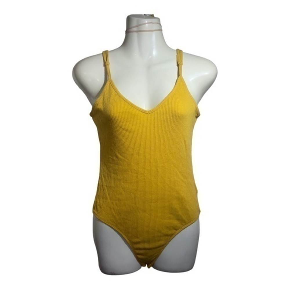 Bluenotes Womens Bodysuit Spaghetti Strap Mustard Yellow Snap Crotch Size M